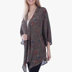 Scully Feather Print Western Kimono